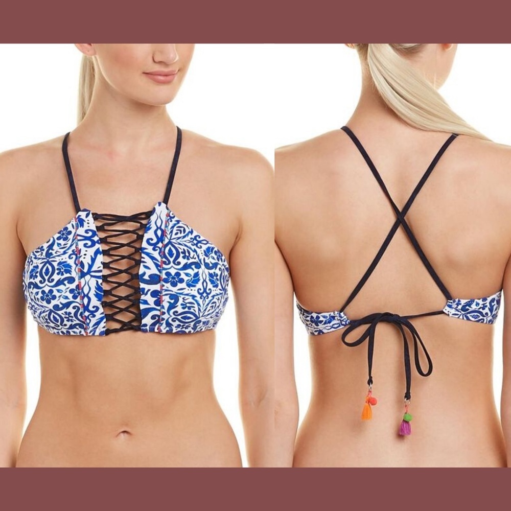 NEW $96 Nanette Lepore Talavara Stargazer Bikini Top‎ in Azure [SZ Medium ]